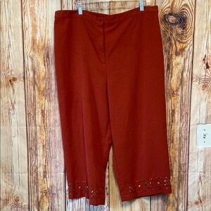 Women Sz 20 Alfred Dunner Chic Rust Orange Capri Pant with Beads & Metal Details